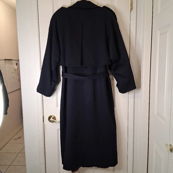 VINTAGE Anna Collection Saxonia Pure Virgin Wool Navy Blue Trench Coat - Picture 2 of 16